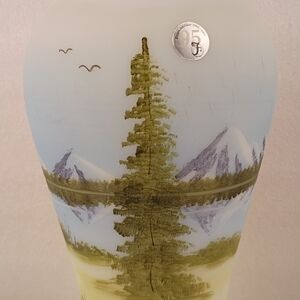 Fenton Frosted Glass Vase with Mountain Landscape